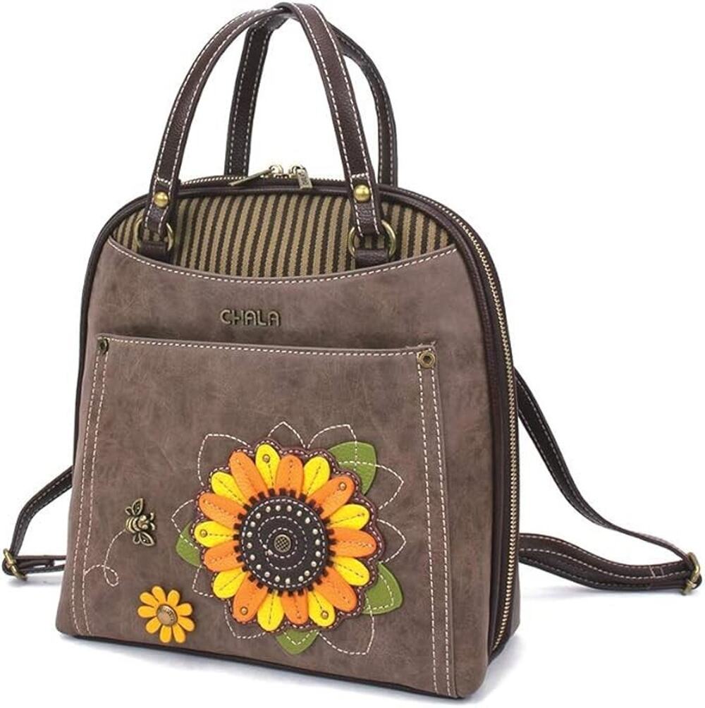 Chala Convertible Faux Leather Backpack Purse - Sun Flower, Stone Gray NWT